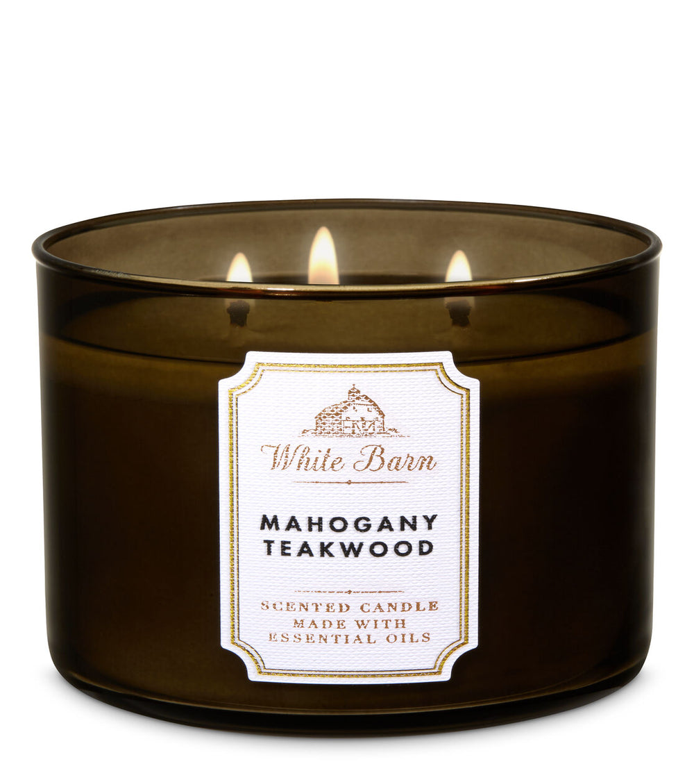 Bath & body works white barn, mahogany teakwood 3-wick scented candle ...